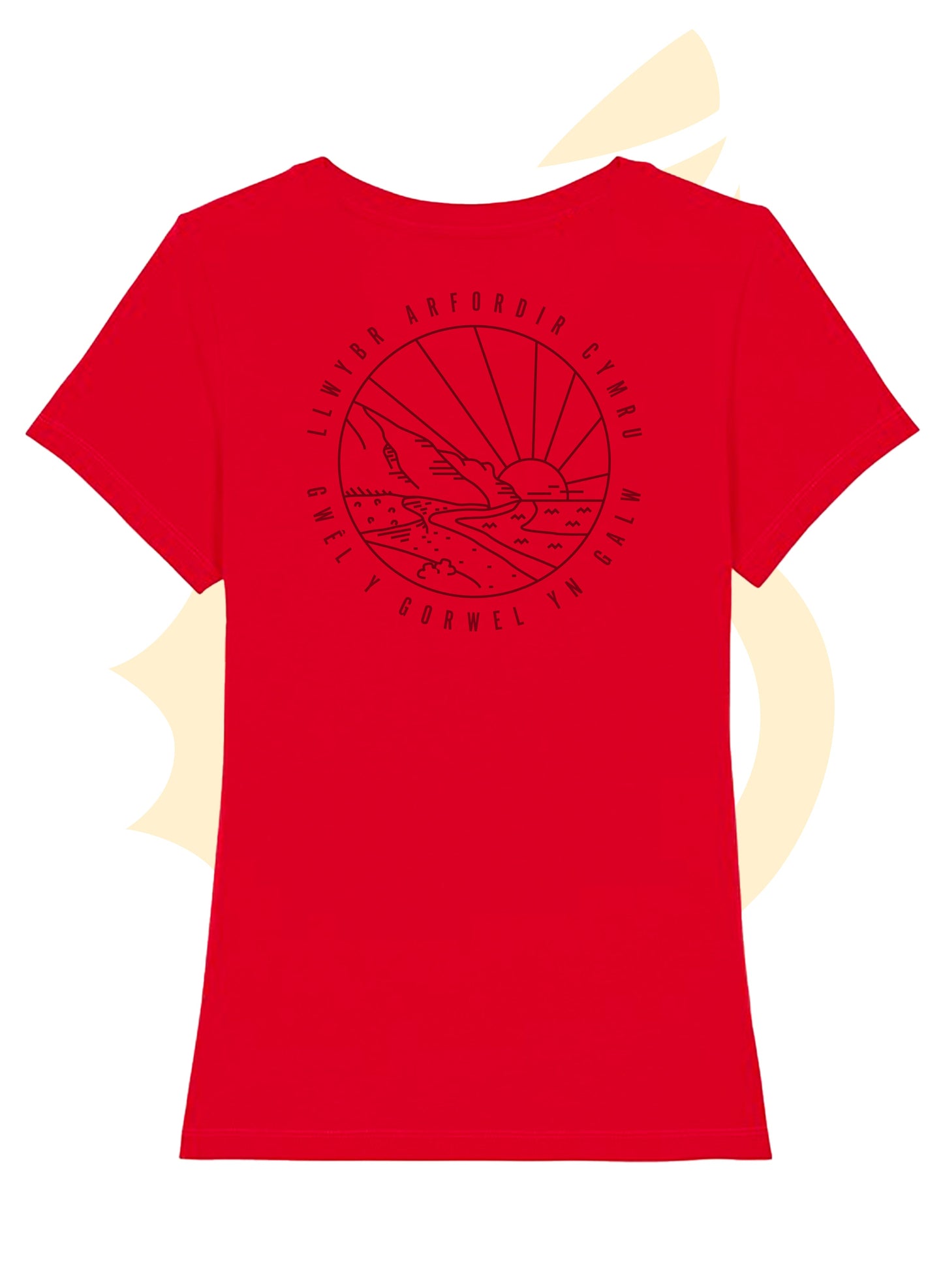 Explore More Outline Fitted T-Shirt - Red - Welsh Back Print -Wales Coast Path